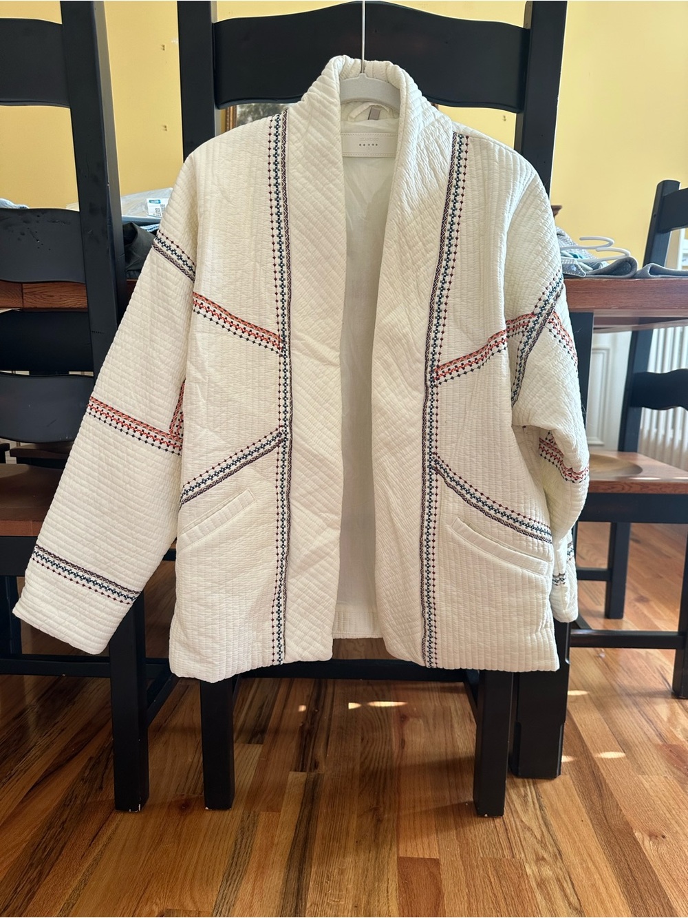Blank NYC White Quilted Jacket with Red and Blue Trim